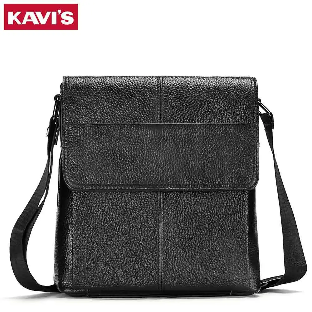 KAVIS сумка-мессенджер, мужская сумка на плечо, натуральная кожа, сумка Bolsas, Кроссбоди, слинг, тоут, нагрудный портфель, мужской, для маленького мини - Цвет: Black