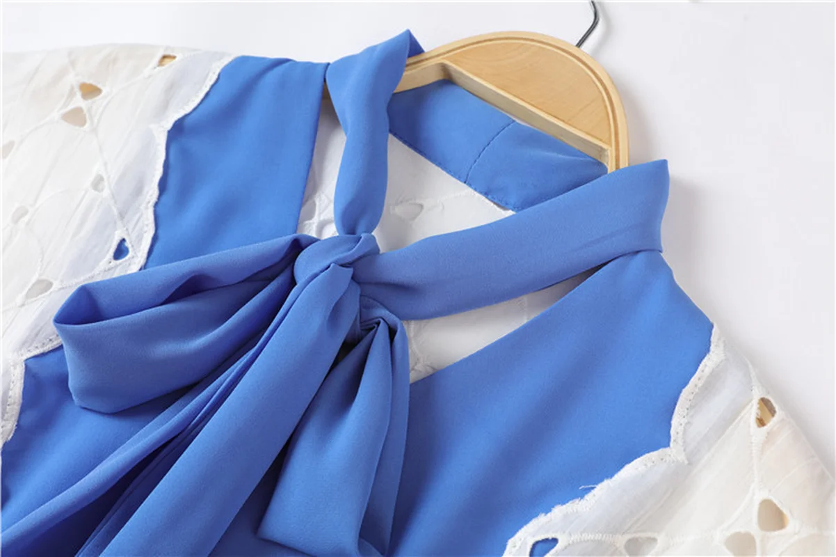 Женское ажурное платье средней длины модельное в стиле пэчворк с оборками милые