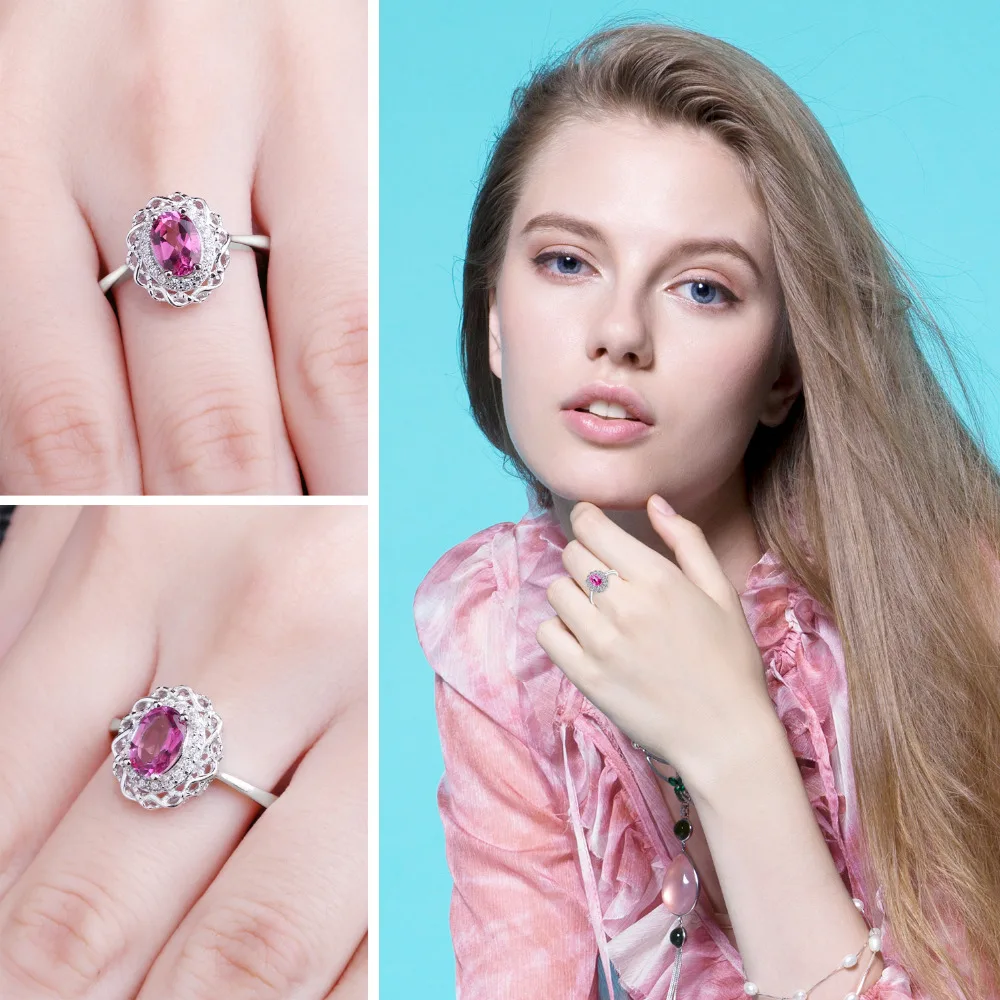 JewelryPalace Винтаж 1ct натуральная овальным вырезом розовый топаз Halo Кольцо