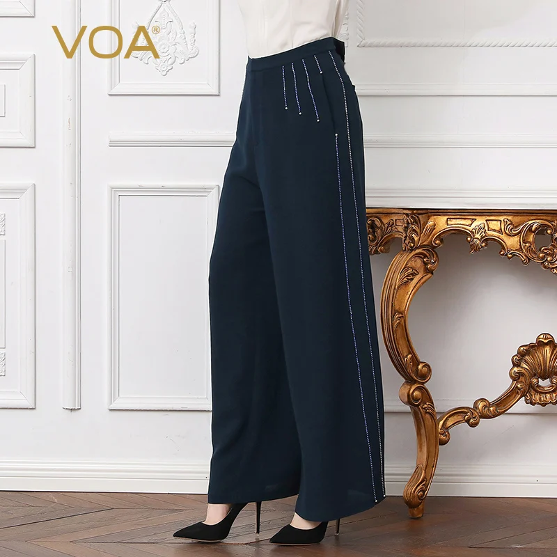 VOA тяжелый шелк Бисероплетение офисные женские широкие брюки плюс размер
