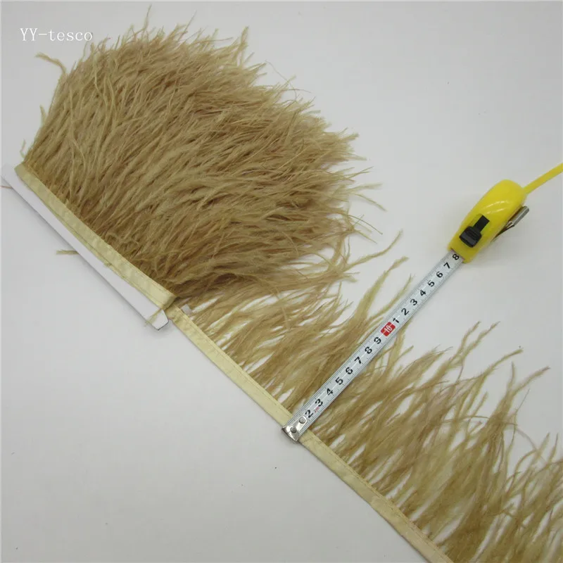 

5 yards 10-15CM Top high quality real Old yellow ostrich feather trims for skirt/dress/costume feathers ribbon plumes trimming