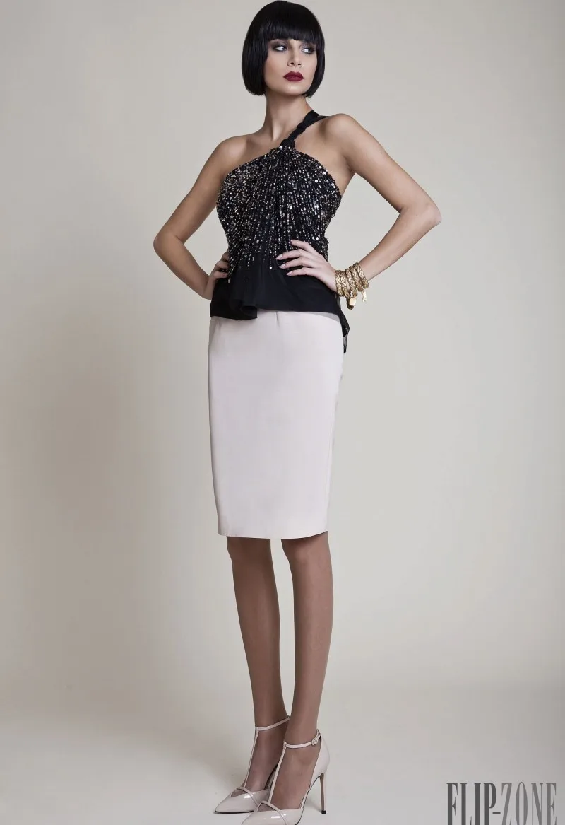 Одно Плечо Бисером Один Ремень Черный и Белый нога Длина Короткие Вечерние