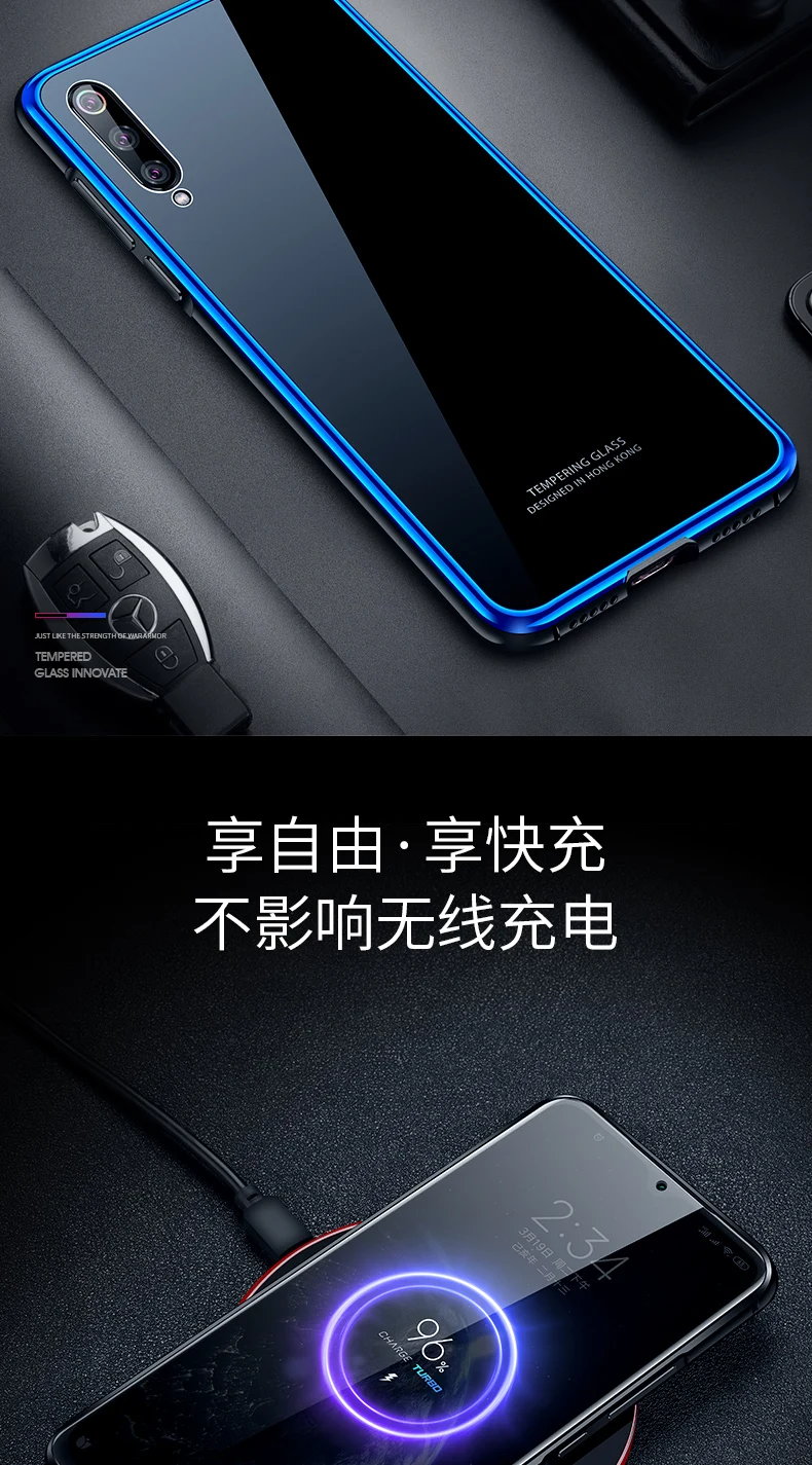 Роскошный металлический каркас бампера для Xiaomi mi 9 9SE закаленное стекло задняя крышка чехол для телефона для Xiao mi 9 mi 9 Прозрачная Тонкая кожа для Xiao mi 9