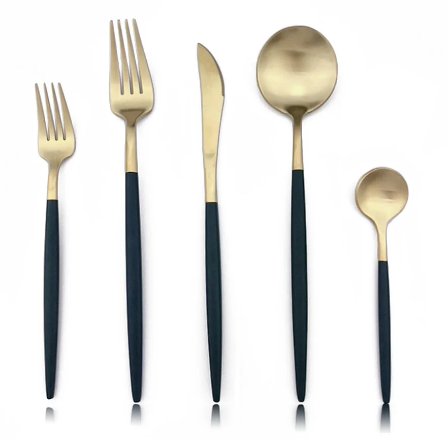 

30pcs Royal Black Golden Flatware Dinnerware Cutlery Set 304 Stainless Steel Utensils Knives Forks Spoons Tableware Dinner Set
