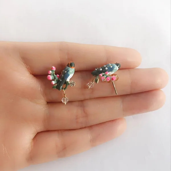 stud earring 2 Amybaby дизайнерская ручная работа, эмалированная глазурь, фруктовая райская птица, цветущая вишня, цыплята, женские кисточки, висячие серьги, вечерние - Окраска металла: stud earring 2