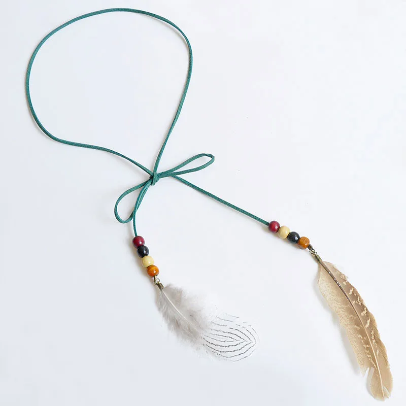 Индийское перо плетеная веревка повязка на голову женские богемные бусы повязки