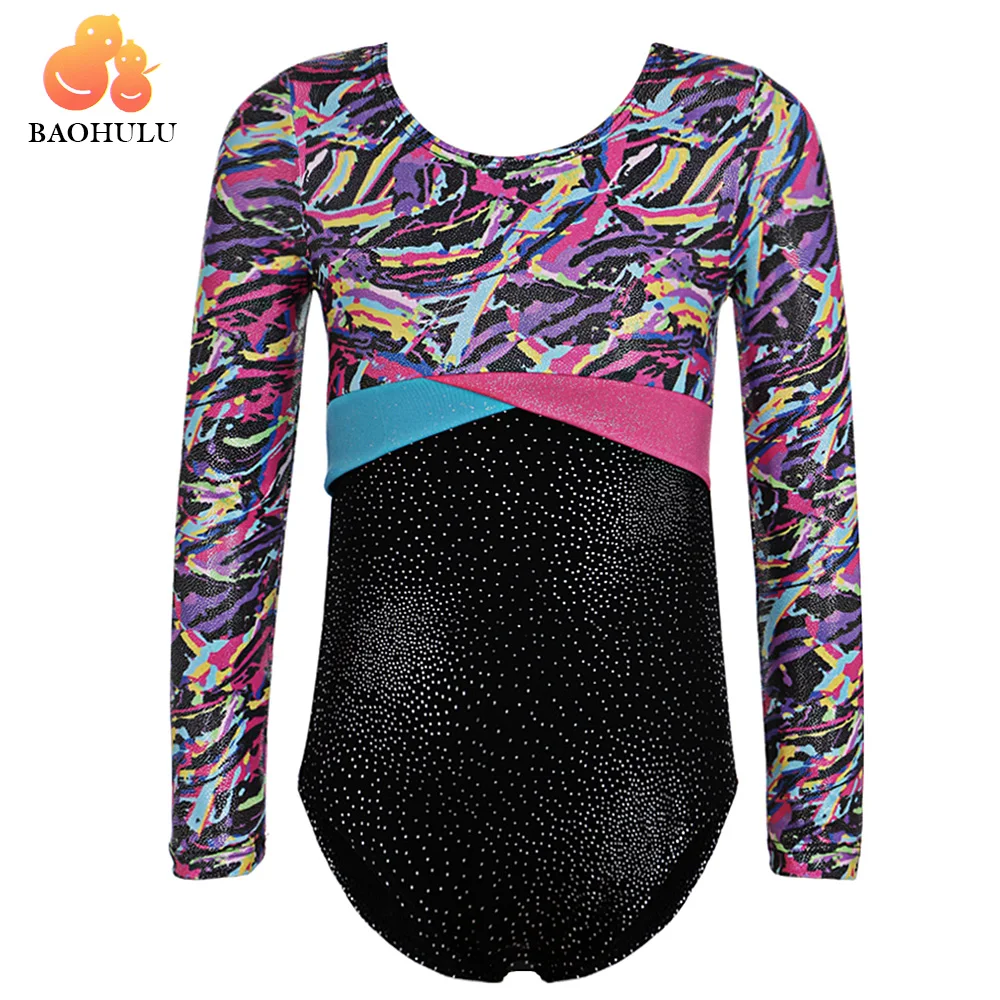 

BAOHULU Teens Girls Ballet Leotard Bodysuit Long Sleeve Sparkle Gymnastics Leotard Dance Costume One-Piece for Children