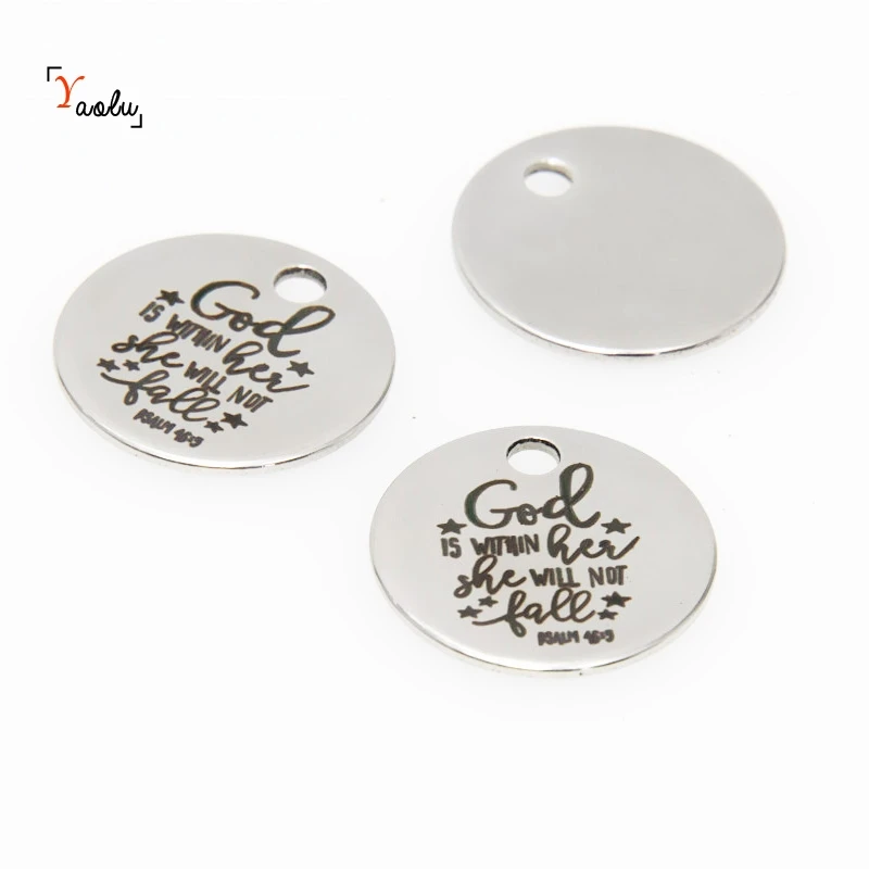 

10pcs/lot Psalm charm God Is Within Her She Will Not Fail Ring Psalm 46:5 Stainless steel message Charm pendant 20mm