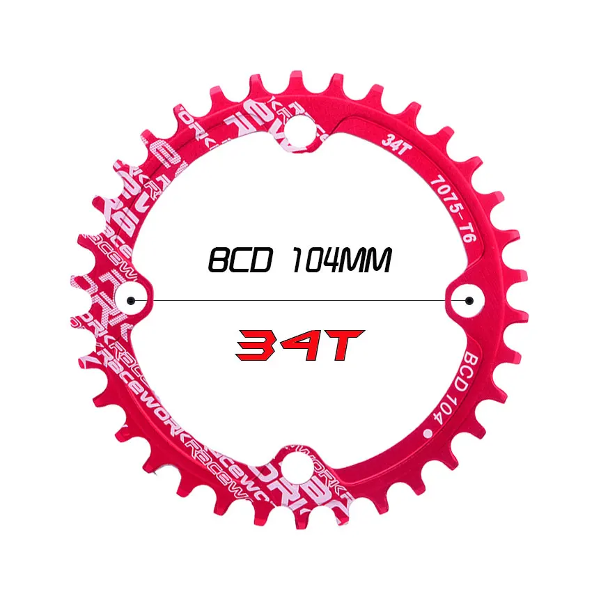 Einzigen geschwindigkeit система Breite kettenblatt 104 BCD RUNDE 32t 34t 36t 38t MTB 11 s 10 s 9 s 1*11 Kurbel Kettenblatt кольцо - Цвет: red 34T round