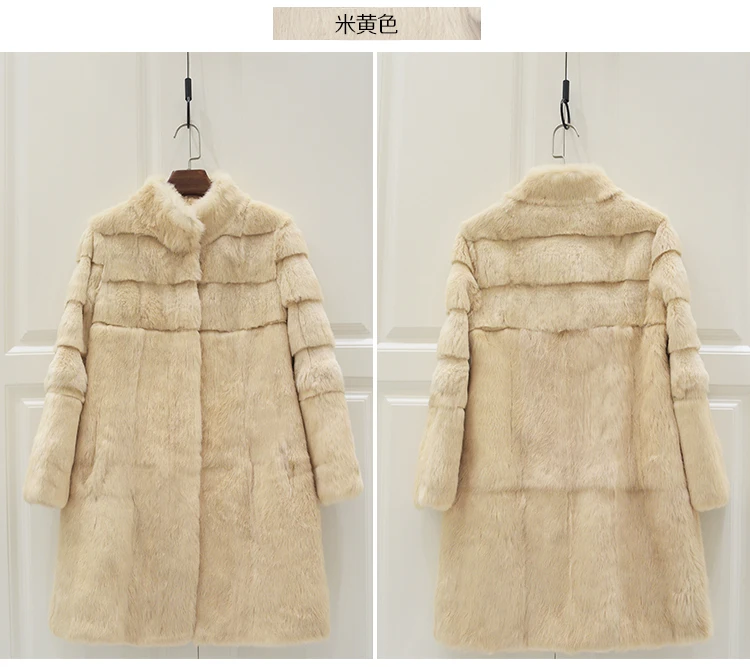 Real genuine natural full pelt whole skin rabbit fur coat women fashion stand collar jacket custom any size