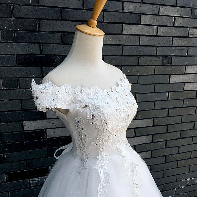 Vestido Novia Новое Короткое свадебное платье с открытыми плечами с большими кристаллами нежные аппликации свадебное белое платье настоящая цена