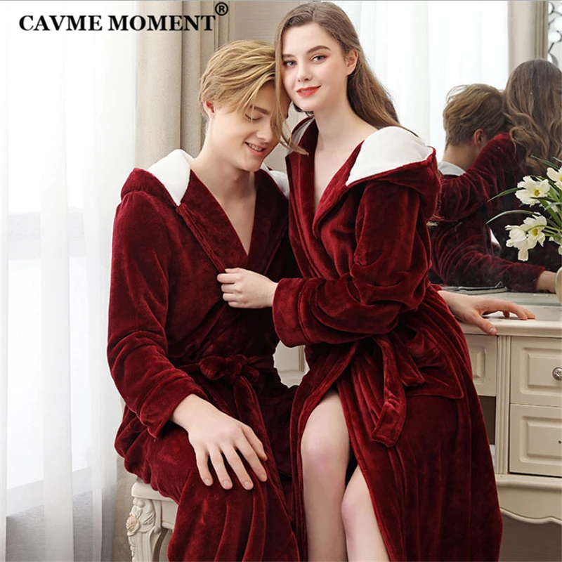 CAVME CUSTOM Logo Winter Bride Flannel Robe Women Hooded Long Kimono Bathrobe Bridesmaid Plus Size Dresses Nightgown