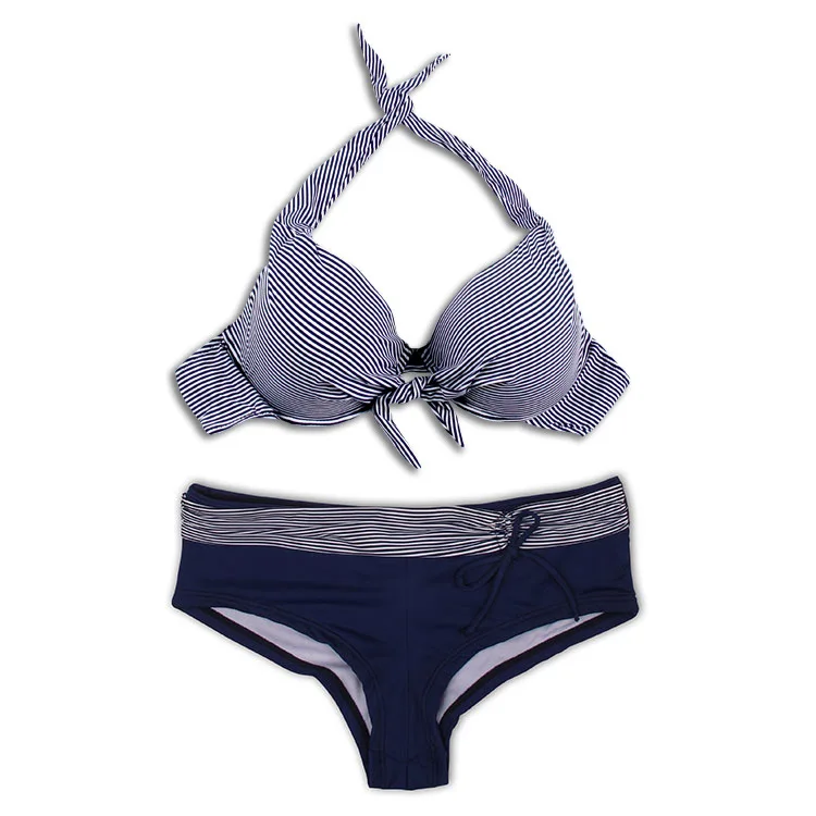 Полосатое бикини 2018 большой размер купальник для женщин набор Пуш-ап сексуальный