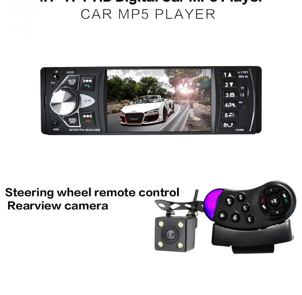 Bluetooth стерео 1Din автомобильное радио Видео Аудио MP3/MP4/MP5/FM дистанционное управление Поддержка камеры заднего вида 4022D Авторадио 4,1 дюймов