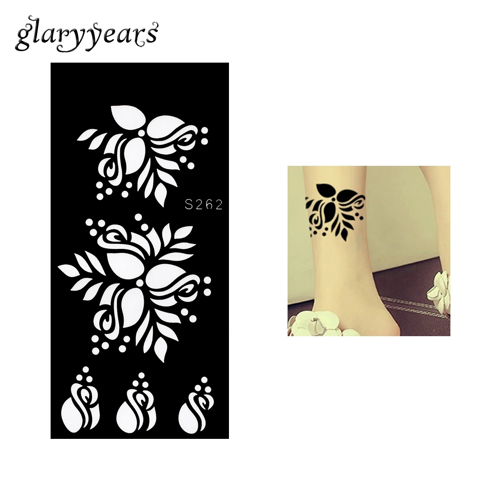 1 шт. трафарет для татуировки хной полый цветок лист красоты женский боди арт