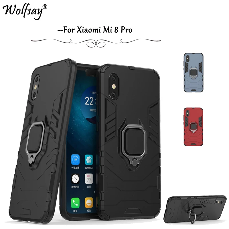 

Чехол для Xiaomi Mi 8 Pro, бронированный металлический чехол с кольцом для пальцев, жесткий чехол для телефона Xiaomi Mi 8 Pro, защитный чехол для Xiaomi Mi 8 ...