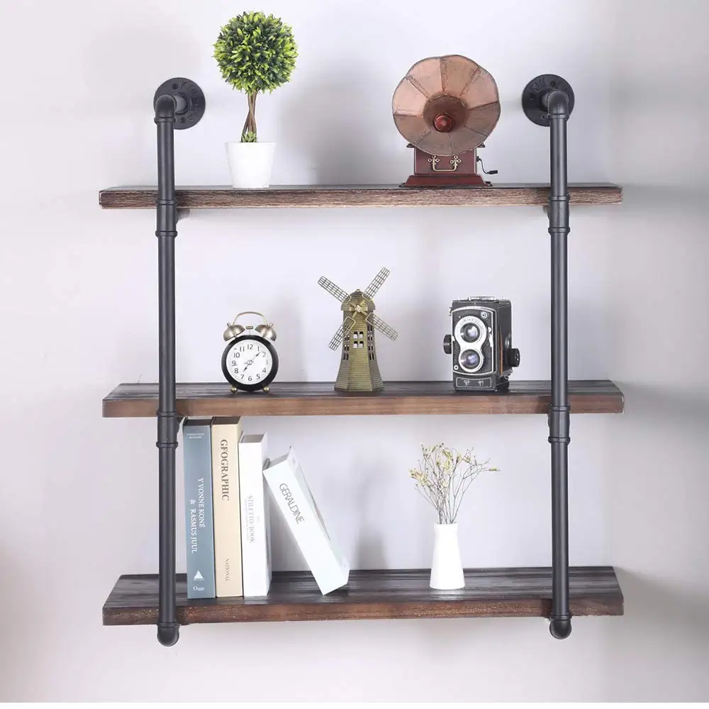 KINMADE Industrial Pipe Floating Ladder Shelf Vintage Display Rack Rustic Storage 3 Tier Wall Mounted | Дом и сад