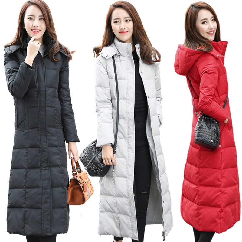 Ultra keep warm white Duck Down Jacket new size Coat x-Long Female Overcoat Slim Solid Jackets Winter Coats Parkas Padded