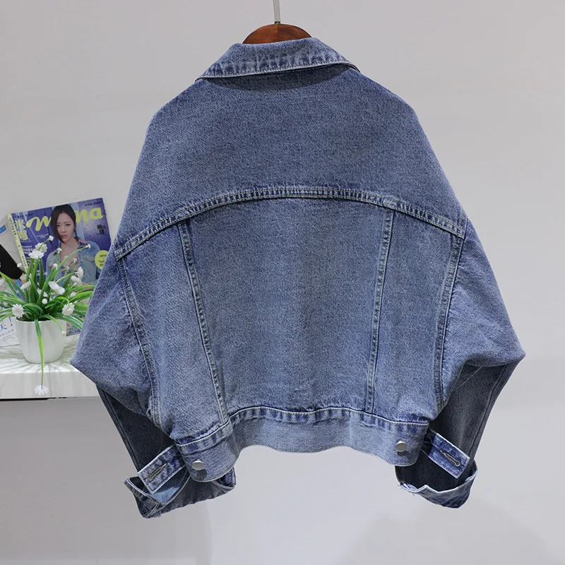 Batwing sleeve Short Jeans Jacket Women Spring Autumn Casaco Feminino Big size Loose Single Breasted jean Coat Streetwear | Женская