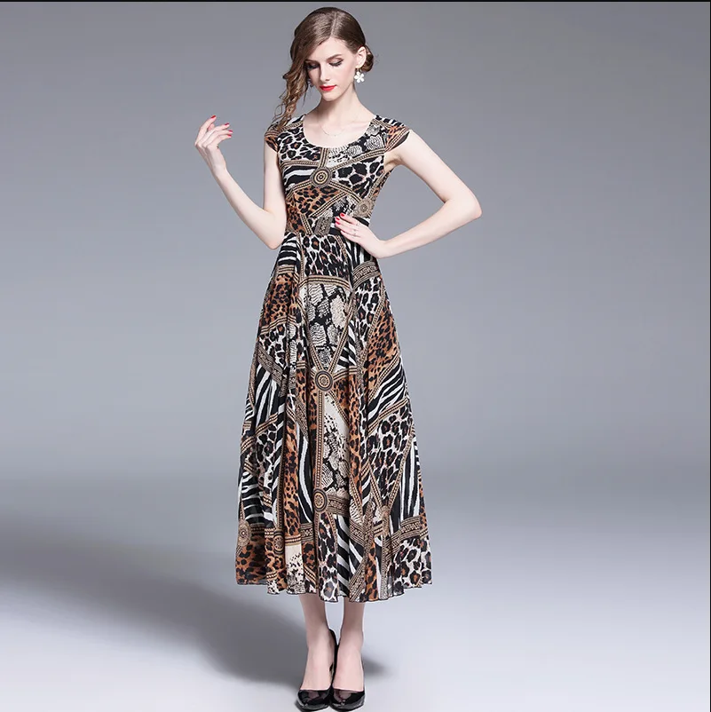 

2019 Women Sashes Party Dress Leopard Designer Midi Dress Office Lady Slim Fit