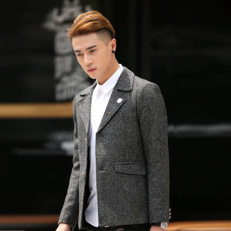 Классический Твид Мужчины Blazer Дизайн Тощий Винтаж Turn Down Воротник Пиджак Моды