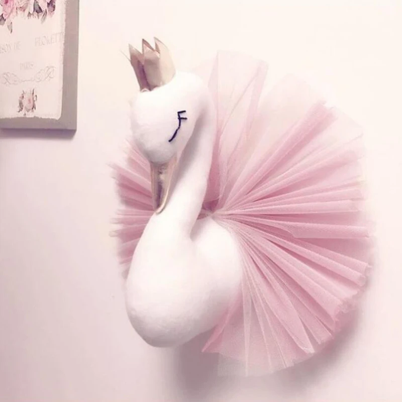 

Stuffed Animal Swan Doll Wall Hanging Mount Stuffed Plush Toy Princess Doll for Girl Gift Nursery Room Wall Decor