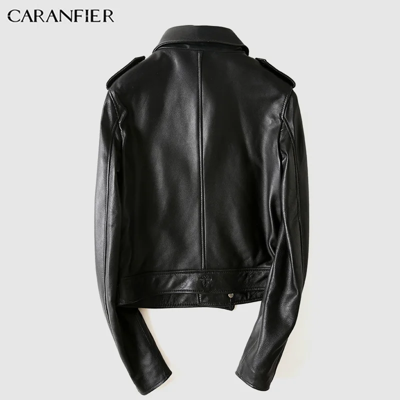 CARANFIER Женская Натуральная овечья кожа куртки мотоциклетная куртка из