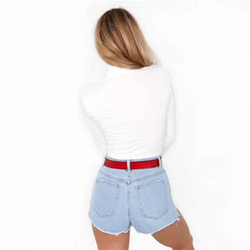 Женский эластичный боди с длинным рукавом облегающий однотонный высоким воротом