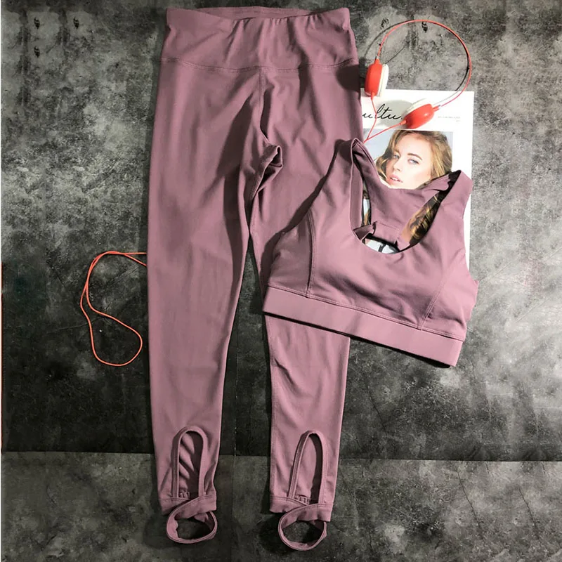 Для женщин йога устанавливает 2 шт./компл. Йога Топ Бюстгальтер + Леггинсы женские