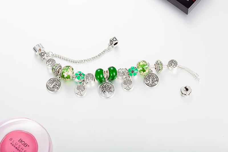VIOVIA Прямая поставка зеленый Древо жизни браслет серебряный цвет сердце браслеты