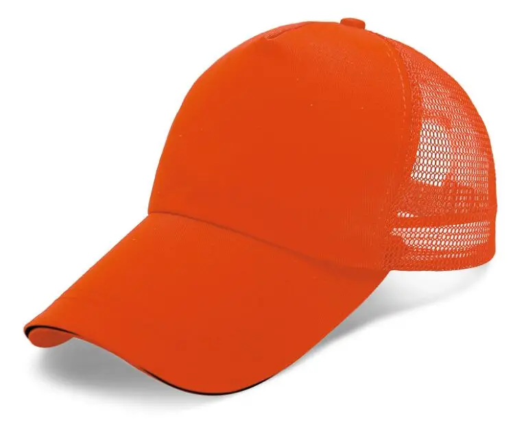 With mesh Orange Мужские Регулируемые однотонные кепки с логотипом под заказ, женские сетчатые кепки, бейсболки с принтом логотипа для рекламы и продвижения - Цвет: With mesh Orange