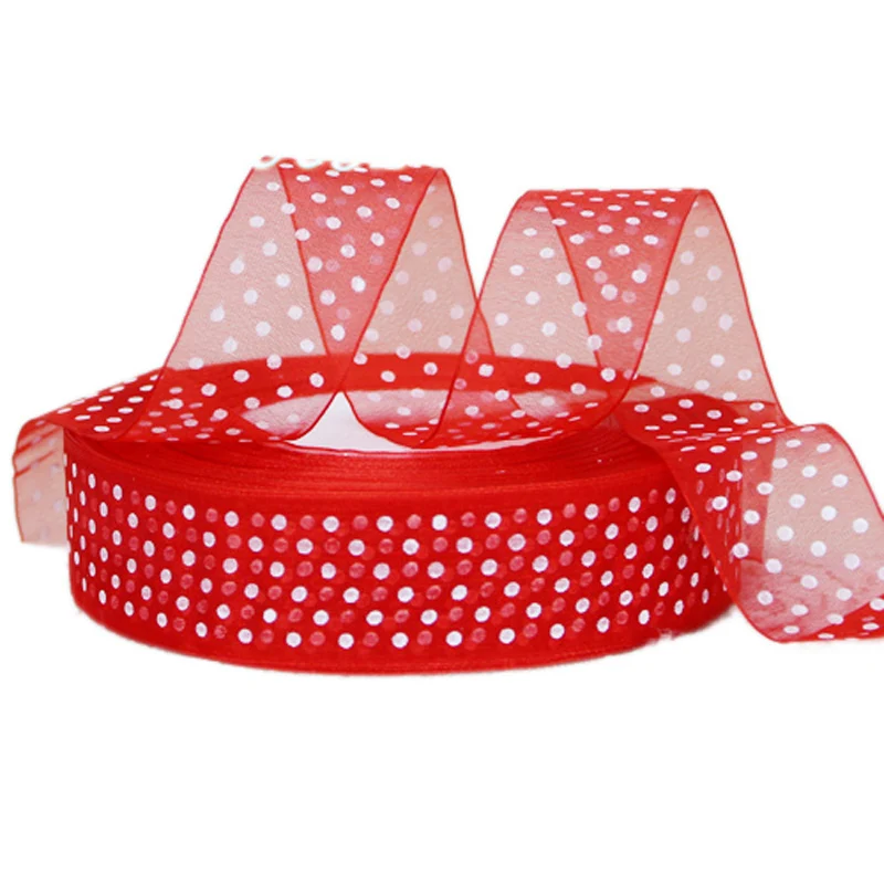 (50 ярдов/рулон) 25 мм лента из органзы в горошек оптовая продажа декоративных
