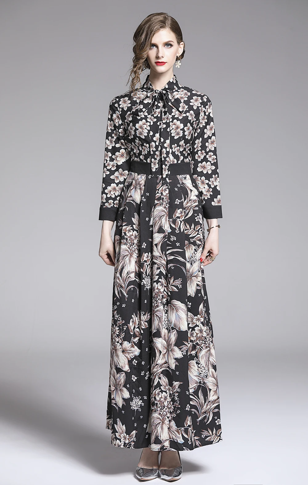Женское модельное платье Макси Вечерние цветочным принтом винтажное