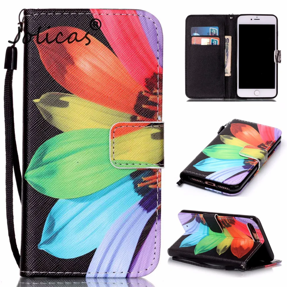 Цветной чехол с рисунком для fundas iPhone 8 Plus 7 coque Чехол + держатели карт pohen tel aphon aksesuar |