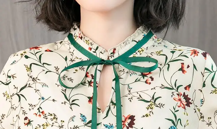 Coreano с оборками и бантом costura шифоновые женские топы 2018 moda повседневные