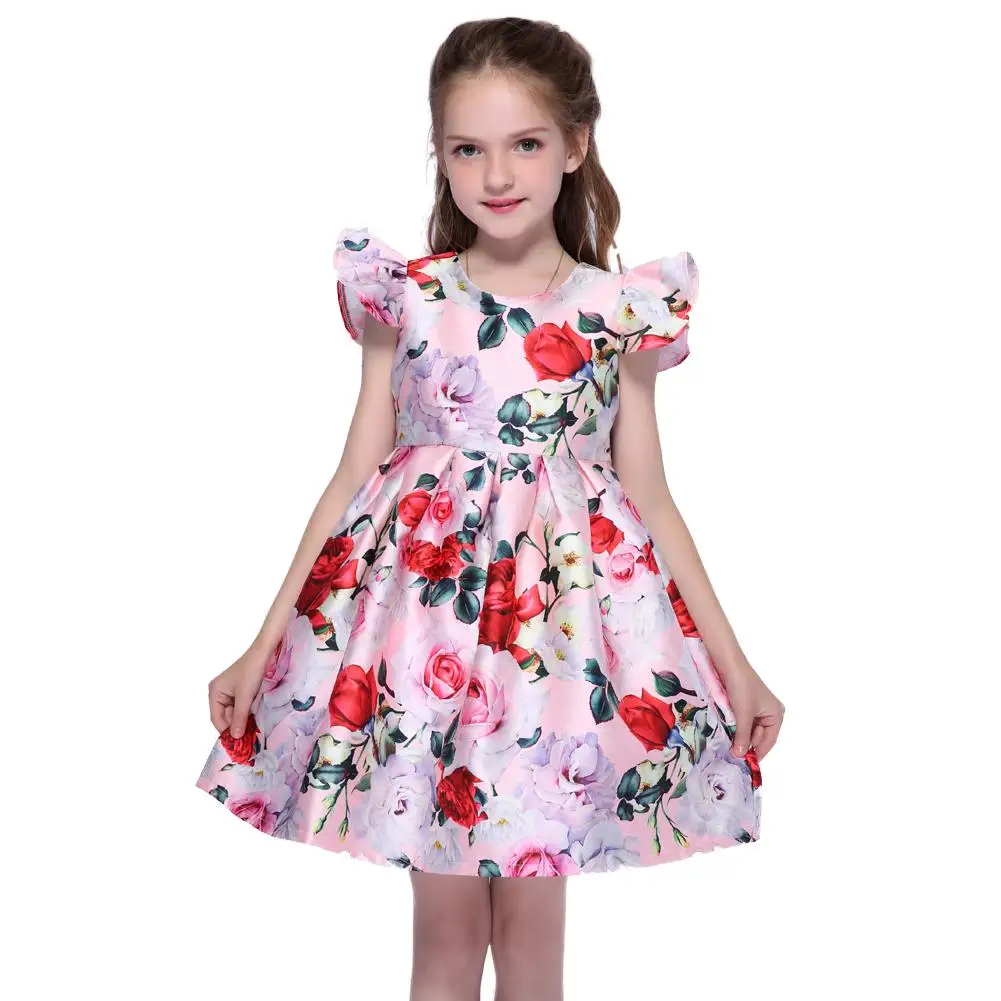 Kseniya Kids/платья с принтом для больших и маленьких девочек; сезон осень-зима; двухслойное платье принцессы с бабочкой для девочек с лентами; Возраст 2-10 лет - Цвет: Pink
