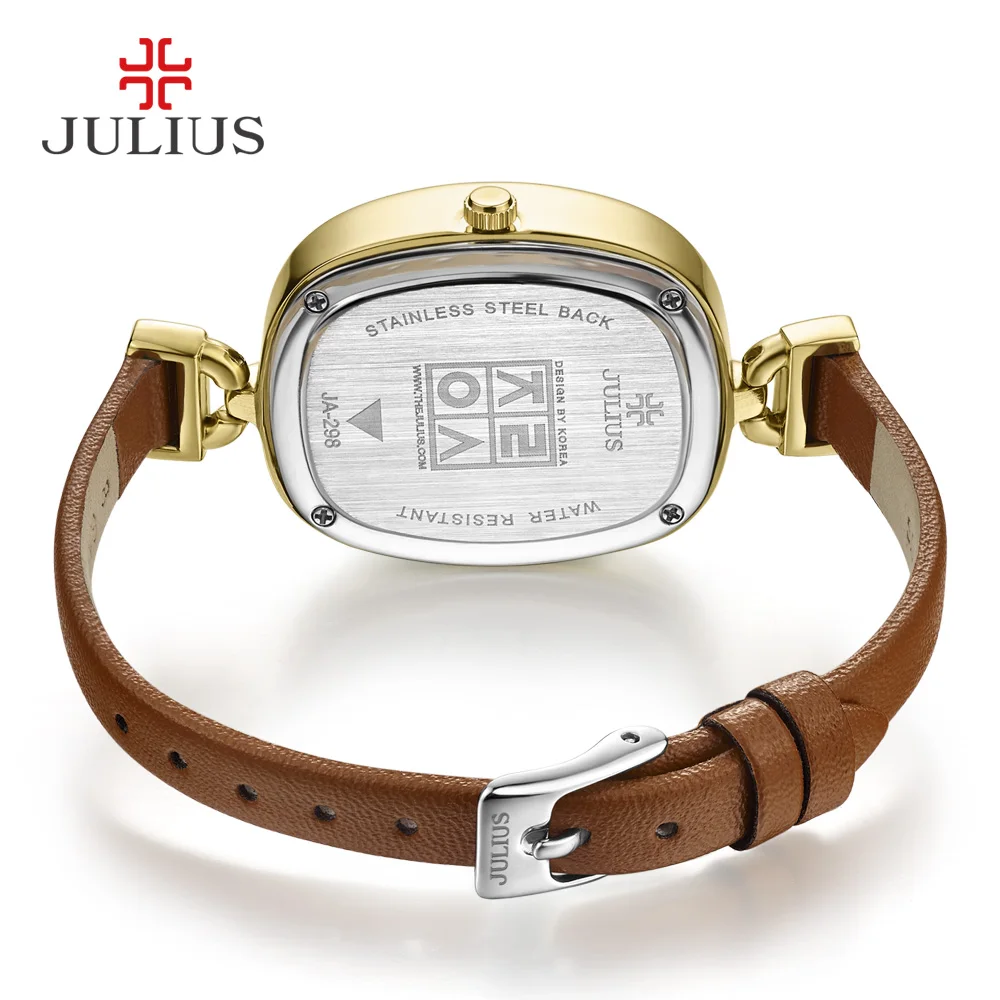 Часы Julius 2017 золотистые кварцевые часы из натуральной кожи водонепроницаемые в