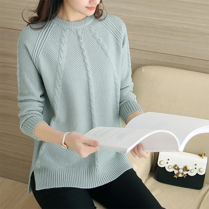 Autumn And Winter women's Sweater Round Neck Slim long-sleeved Solid Color Loose Sweaters Pullovers Vestidos LXJ446 | Женская одежда