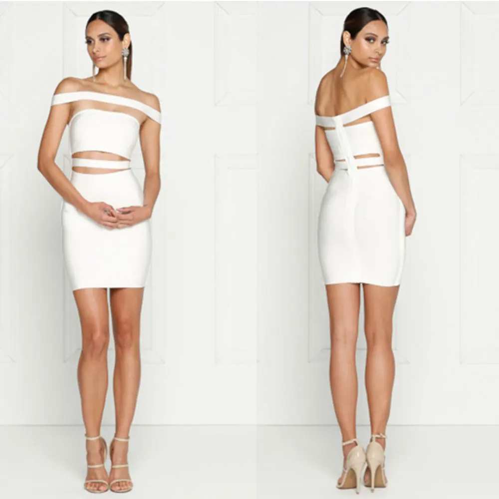 2020 белое вискозное трикотажное эластичное облегающее платье с вырезами и