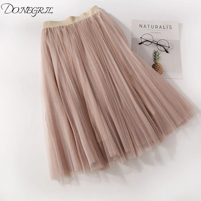 2019 новая юбка сезон весна лето Женская высокая талия сетки плиссированные Слово