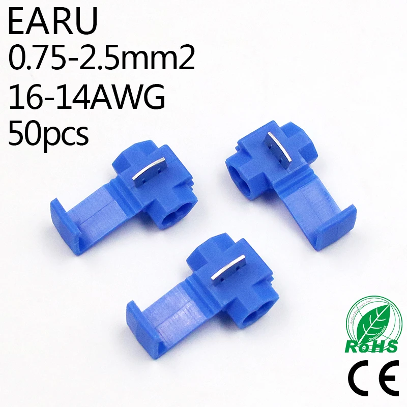 

50 шт., Т-образные соединители для электрических кабелей, 1,5-2, 5 мм2, 16-14 AWG