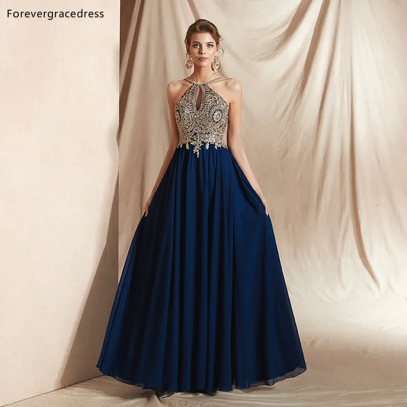 Женское шифоновое платье без рукавов Forevergracedress синее длинное вечернее большого