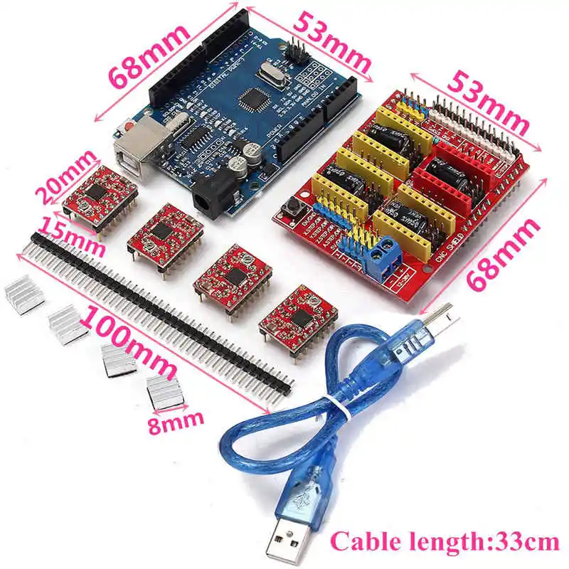 Стартовый комплект 3D принтера + Драйвер 4xA4988 UNO R3 с USB кабелем плата расширения ЧПУ