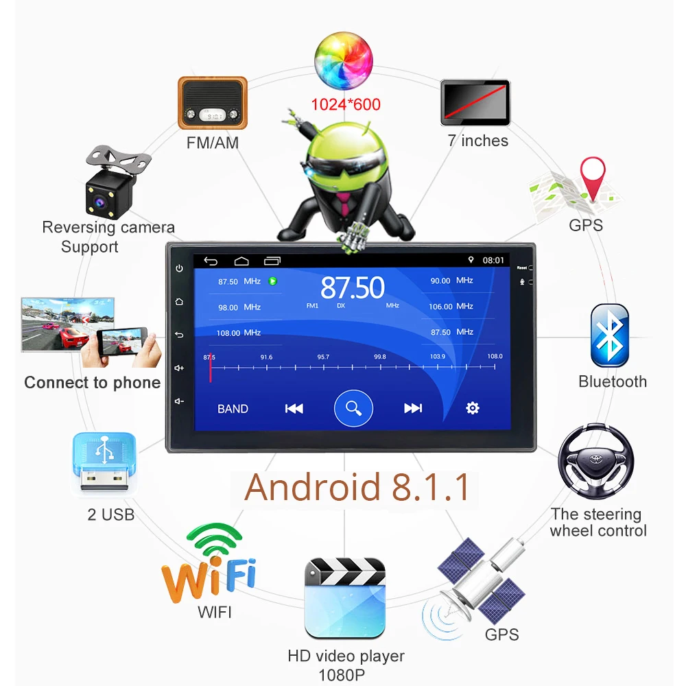 Android 8 1 универсальный автомобильный Радио 7 &quot2 din Автомагнитолы gps android 2din dvd плеер