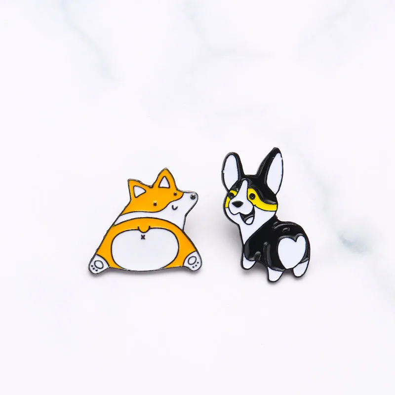 Милые маковые Броши Corgi эмалированные заколки с сердечками для собак отворотами