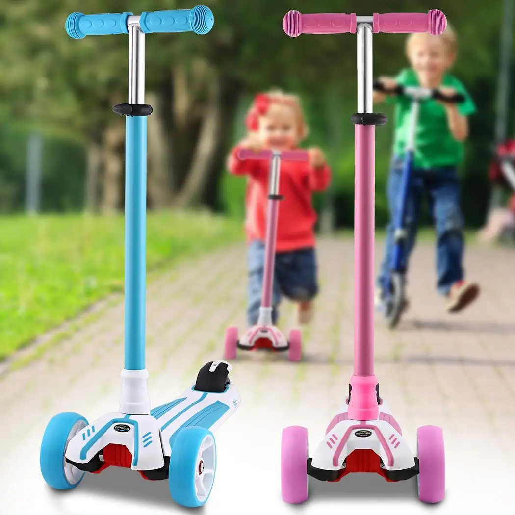 Детский самокат с регулируемыми колесами из ПУ Т образной формы мигающий задний