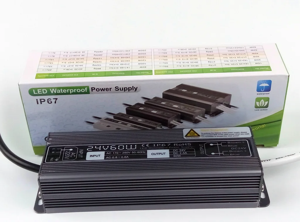 Водонепроницаемый 60W светодиодный трансформатор IP67 Питание Драйвер адаптер до 24