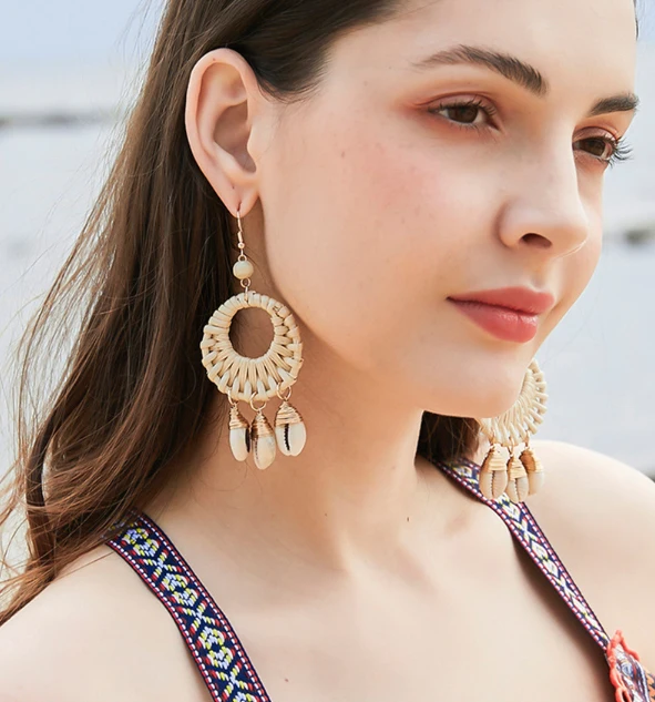 Модные женские соломенные серьги ручной работы в стиле бохо из ротанга