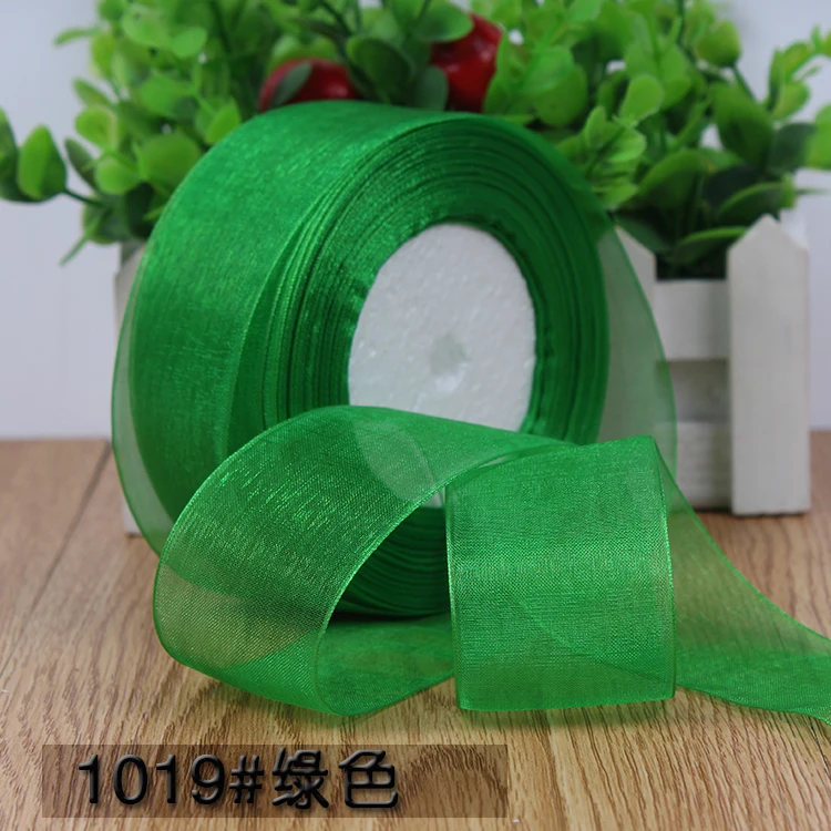green 40 мм(50 ярдов/партия) шифон органза ленты для свадьбы Вечерние декоративные подарочные упаковки ремесла Рождественский подарок обертывание ручной работы DIY материал - Цвет: green
