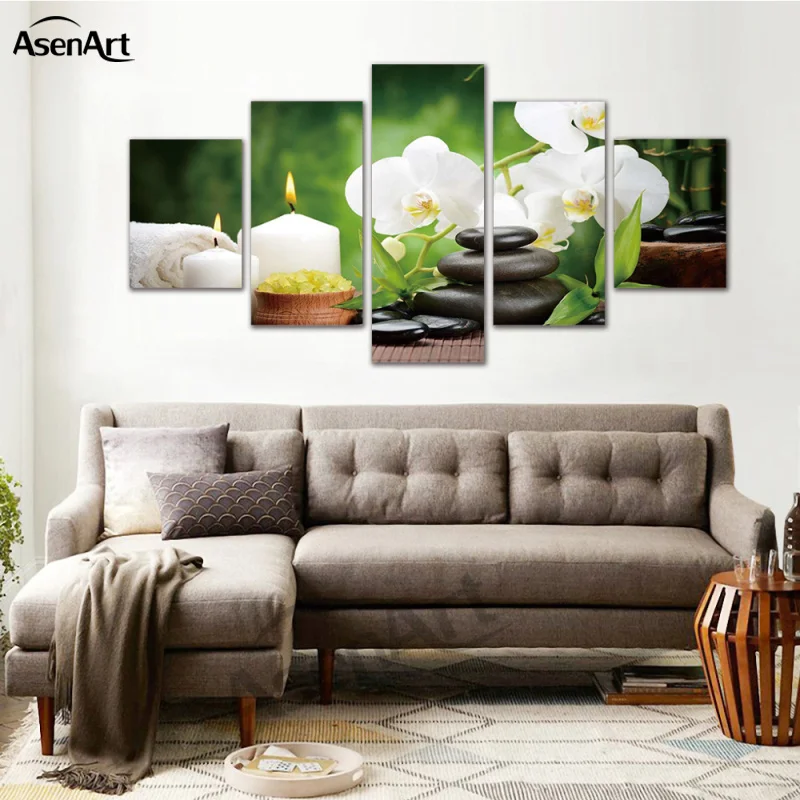 Картина из бамбукового камня Будды с 5 панелями украшение для дома печать на